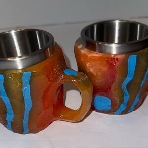 Crystal Resin Coffee Mugs Stainless Steel Removable Center